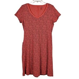 Toad & Co Organic Cotton Shirt Dress Short Sleeve Scoop Neck Side Pocket Coral M